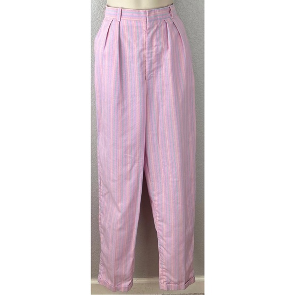Vintage Pants - Palmetto’s Vintage 80s Pleated Tappered Leg Stripped Pink Purple Pants 26” Waist